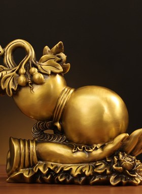 纯铜福禄在手葫芦摆件招财镇宅家居客厅玄关电视柜店铺办公室装饰