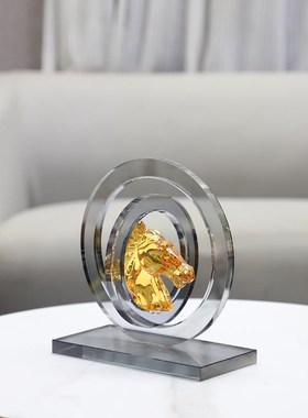 现代轻奢水晶马头摆件装饰品家居桌面样板房马到成功艺术乔迁礼品