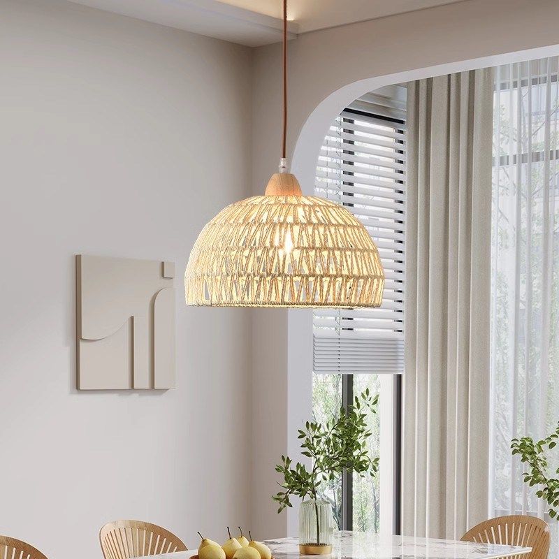 日式原木餐厅吊灯奶油风餐桌吧台灯藤艺复古民宿卧室阳台长线灯具,淘宝优惠券,粉丝福利购,淘宝优惠卷