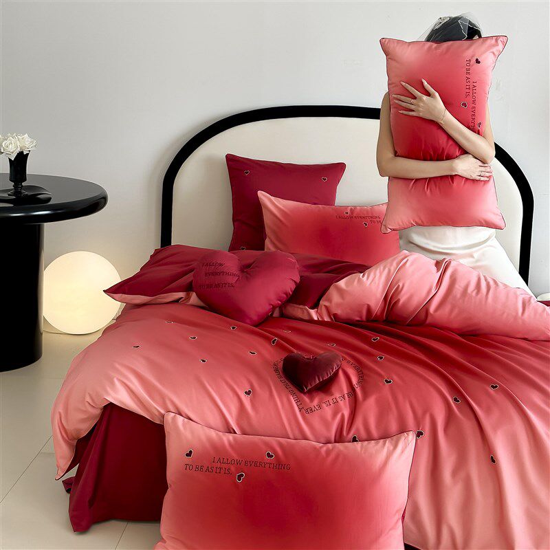 浪漫爱心100支长绒棉全棉婚庆四件套渐变色被套结W婚床上用品4,淘宝优惠券,粉丝福利购,淘宝优惠卷