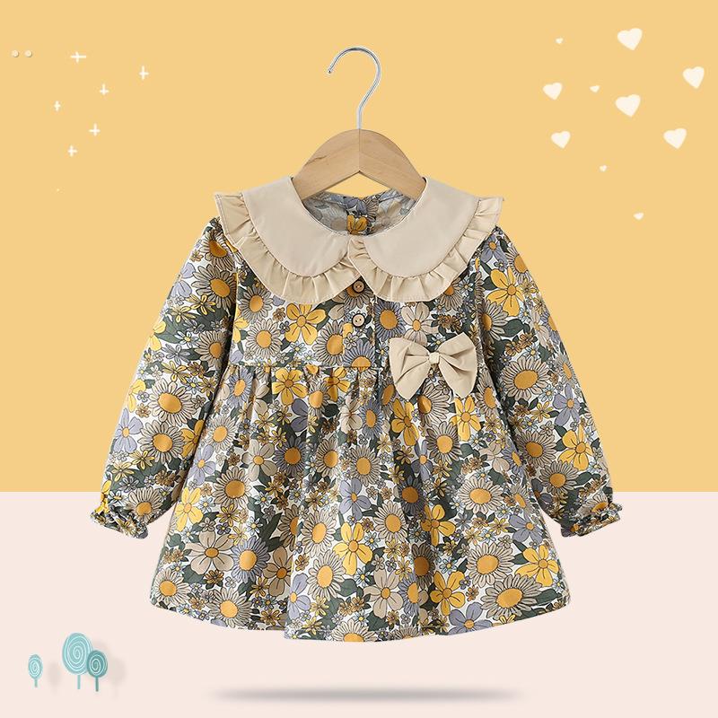Children's smock spring and autumn pure cotton waterproof anti-dirty reversible eating bib baby girl fashionable outer wear thin princess skirt