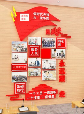 党建设计文化墙面装饰员工风采照片卡槽I贴纸画支部活动会议室布