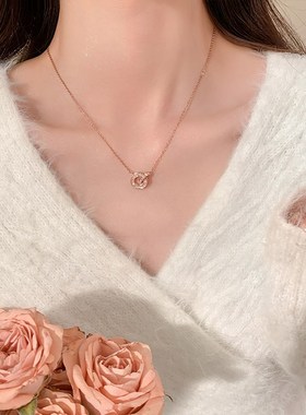 玫瑰金圆环项链简约精致锁骨链女款高级感气质毛衣链装饰颈链吊坠