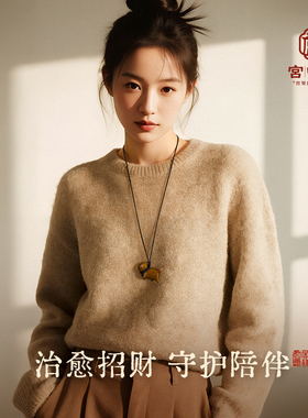 宫中礼檀木猫咪项链女款新中式可爱小猫毛衣链秋冬小众高级感配饰