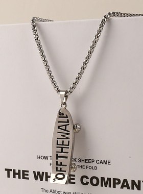 字母滑板项链轻奢小众钛钢不掉色个性装饰百搭嘻哈个性毛衣链饰品