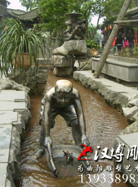 玻璃钢铸铜人物雕像古代马夫牵马民俗雕塑定制Q步行街古街园林景