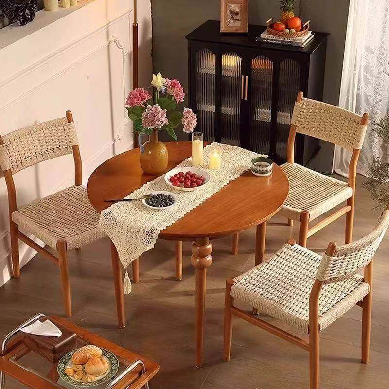 麦田椅中复古实木餐桌椅家用绳藤编靠背椅子设计师小户型极简凳子,淘宝优惠券,粉丝福利购,淘宝优惠卷