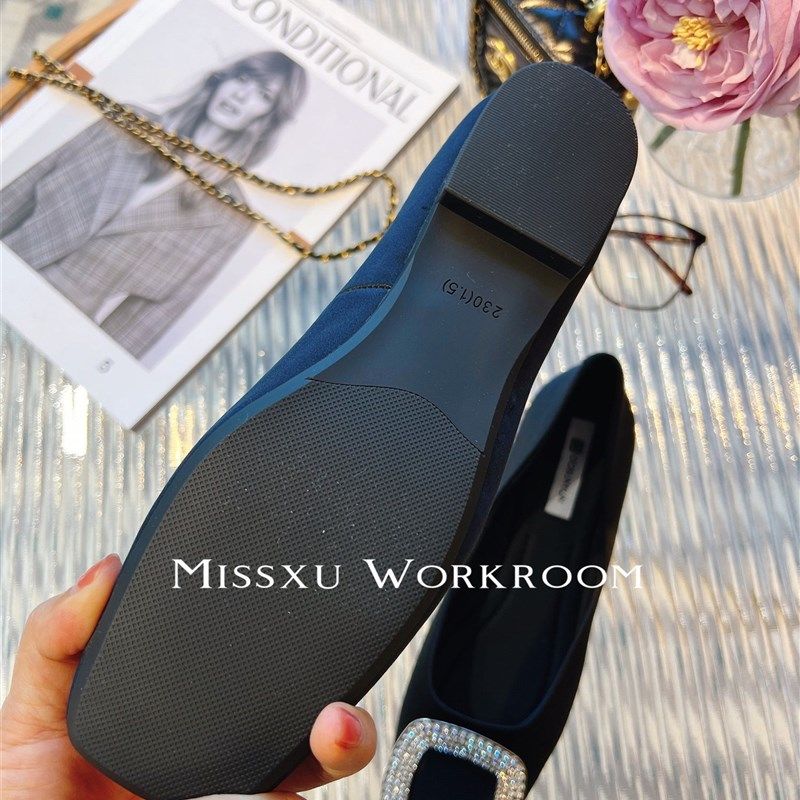 方头浅口气质单鞋绸缎面2023年春款通勤女鞋设计感小众Z软底平底,淘宝优惠券,粉丝福利购,淘宝优惠卷