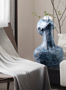 大堂客厅摆设蓝色抽象人物无脸男雕塑丑萌L摆件大号落地办公桌好