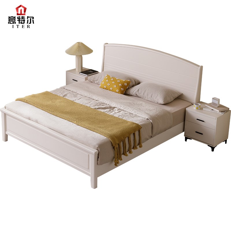 现代简约双人床主卧2024年新款1米8美式实木床小户型家用大床婚床 - 图0