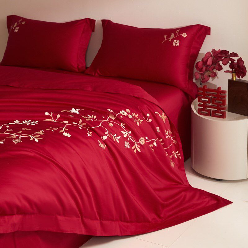 中式全棉简约结婚四o件套大红色新婚陪嫁被套婚庆床上用品婚房,淘宝优惠券,粉丝福利购,淘宝优惠卷