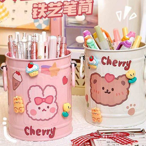 American iron pen holder student desktop iron barrel female office capacity cute pencil storage box