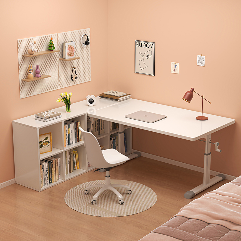 转角书桌书柜一体可升降桌公电脑办卧室家用L型学习学生书桌子 - 图0