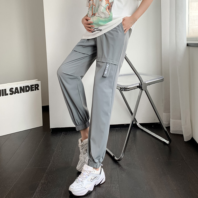 新款小个子孕妇运动裤夏季薄款冰丝裤宽松束脚夏装九分哈伦工装裤,淘宝优惠券,粉丝福利购,淘宝优惠卷