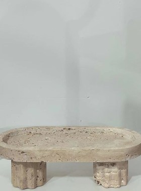 极简侘寂风黄洞石果盘轻奢高级感样板间售楼处民宿W茶室客厅摆件