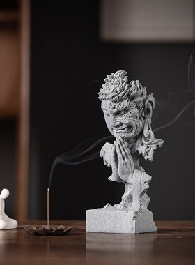 中式释迦牟尼佛像摆件创意佛魔一念之间鱼缸造景园艺茶室桌面装饰