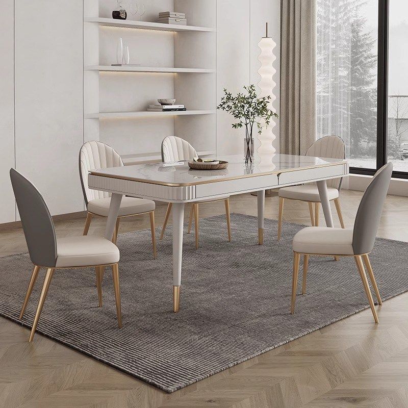 轻奢亮光岩板餐桌椅组合小户型现代简约家用带抽屉储物长方形饭桌,淘宝优惠券,粉丝福利购,淘宝优惠卷