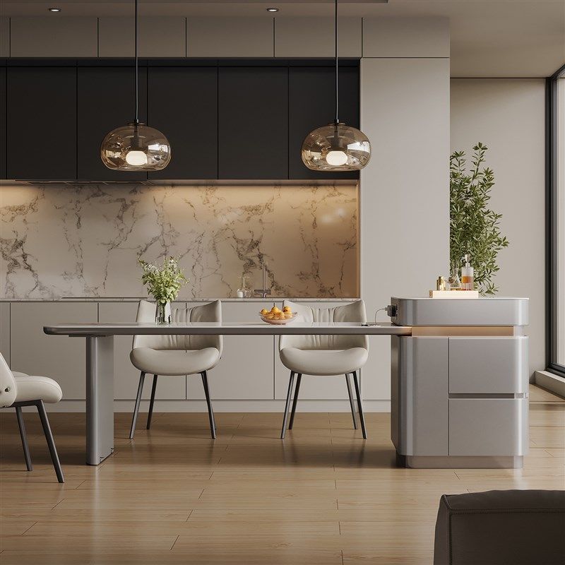 岛台餐桌一体可伸缩多功能家用小户型现代厨房电磁炉轻奢岩板导台,淘宝优惠券,粉丝福利购,淘宝优惠卷