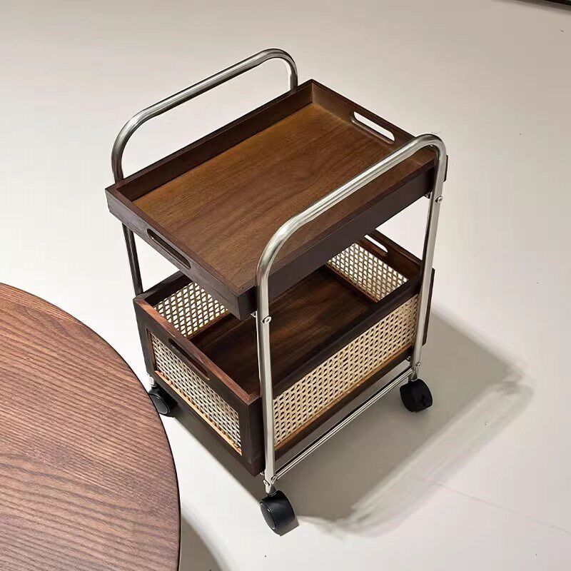 小推车中古边几实木客厅沙发边柜A置物柜高级可移动茶水架角几藤,淘宝优惠券,粉丝福利购,淘宝优惠卷
