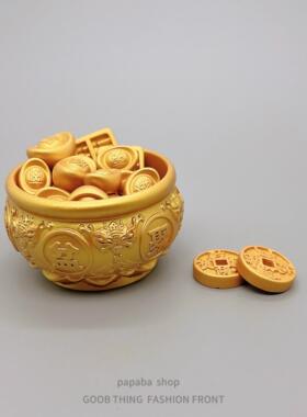 无聊瞭，摆个招财聚宝盆电脑桌面小摆件日式工位办公桌家居装饰