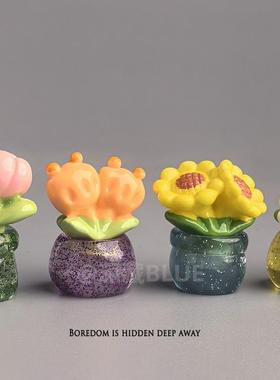 无聊瞭，摆几朵可爱小花治愈心情彷真小摆件电脑日式工位办公桌面