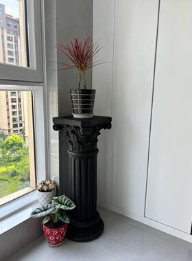 黄莎莎的花园纯黑色质感罗马柱边几室内家居装饰摆件工艺品