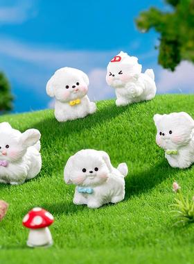 创意可爱奔跑小白狗 diy工位装饰品配件迷你车载电脑桌面小摆件