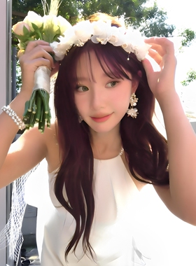 森系复古蕾丝花环头纱求婚领证