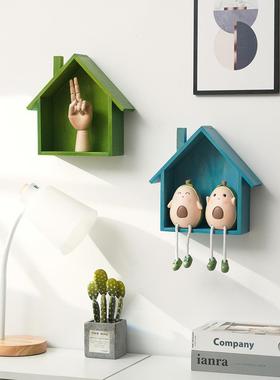 北欧风彩色木质小木屋房子家居墙面装饰品壁挂甜品架拍照道具摆件