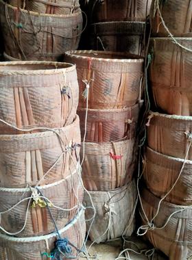 民俗老物件农村老挑筐竹编篮子竹编圆筐酒厂挑担装饰摆件复古怀旧