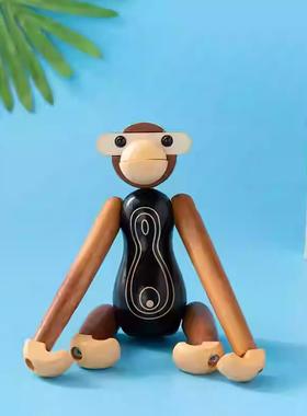 木质实木头木偶猴子书架摆件北欧风家居装饰品玄关创意儿童房挂件