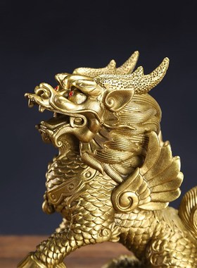 铜麒麟摆件一对门口麒麟公母铜器家用化解镇宅招财八卦客厅办公室