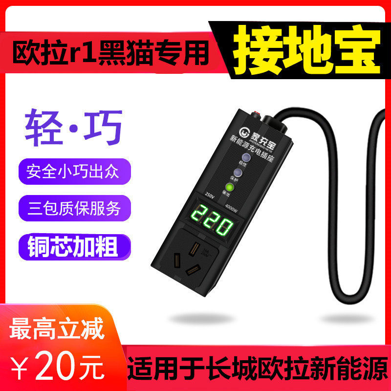 长城欧拉R1黑猫好猫白猫新能源电动汽车充电器接地宝插座免地线 - 图0