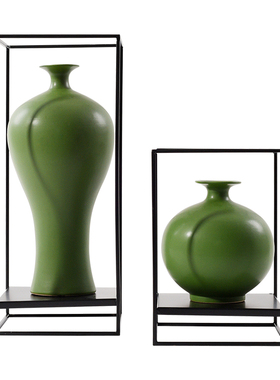 新中式陶瓷花瓶梅瓶摆件样板房客厅装饰品售楼处玄关桌面软装摆设