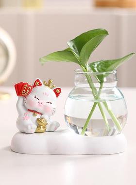 招财猫摆件客厅酒柜电视柜玄关装饰办公室桌面小摆设开业送人礼物