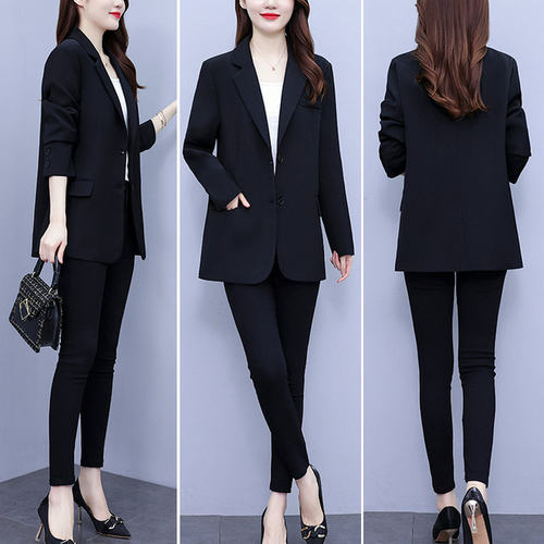 西装中长款春秋加肥加大码长袖女士西服外套大学生职业面试工作服 - 图0