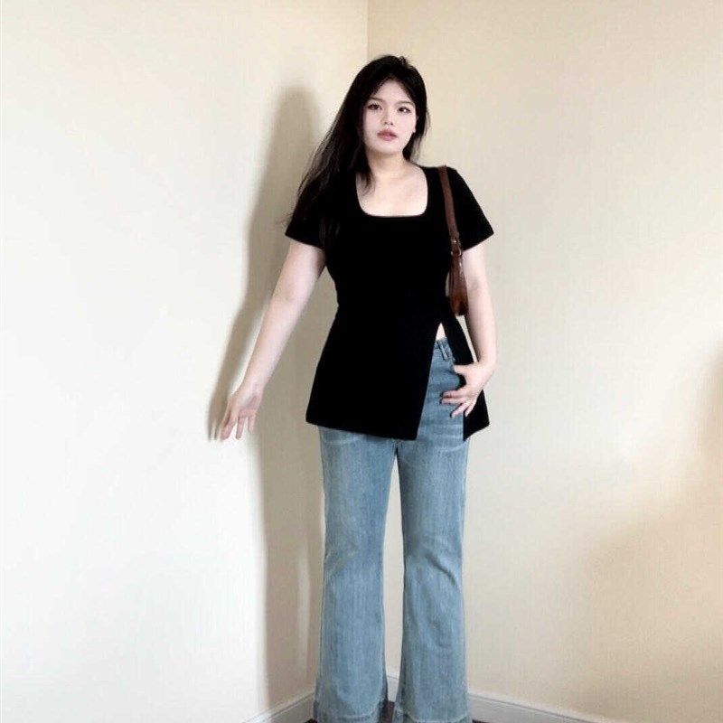 大码胖mm设计感开叉方领短袖t恤女夏季新款收腰显瘦韩系小上衣潮,淘宝优惠券,粉丝福利购,淘宝优惠卷