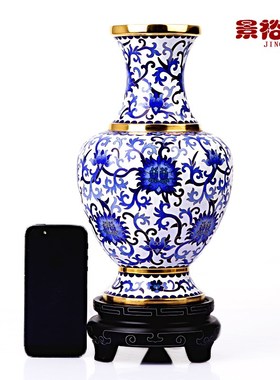 10寸景泰蓝花瓶摆件青花瓷铜胎掐丝中式客厅装饰品商务会议礼品
