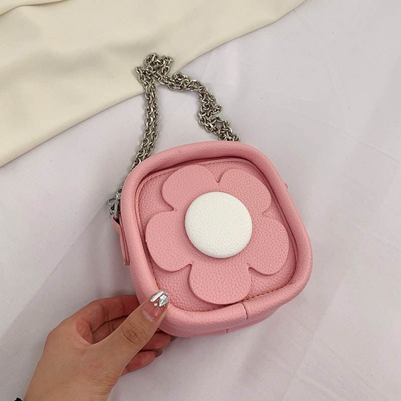 夏季时尚迷你小包包女童2024新款流行链条包零钱包粉色可爱小方包 - 图0