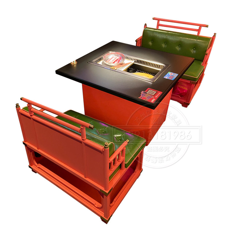 大理石无烟烤涮一体火锅桌子电磁炉一体商用韩式烤肉桌椅卡座定制,淘宝优惠券,粉丝福利购,淘宝优惠卷