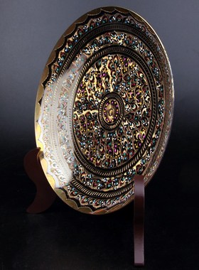 巴基斯坦铜器精雕彩点挂盘手工制作中国风铜盘子摆设古典铜制摆盘