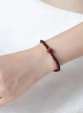 小叶紫檀莲花雕刻珠单圈手链男女情侣复古民族风木质佛珠手串念珠