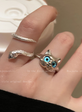 猫咪小蛇戒指女小众设计感高级时尚个性冷淡风食指戒闺蜜独特戒指