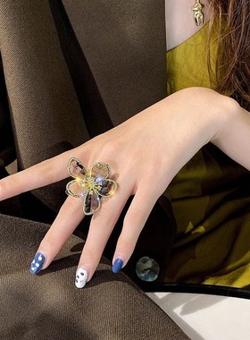 个性夸张a大花朵气质时尚开口指环网红潮食指戒指女小众设计感独