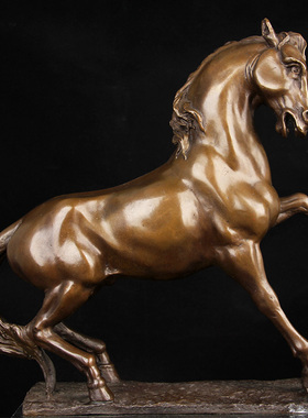 咖啡色铜大奔马q摆件 铜马摆件配大理石底座