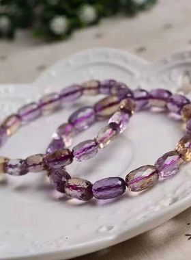 天然紫黄晶手链女款双色桶珠x玻利维亚米珠刻面磨面女礼物水晶手