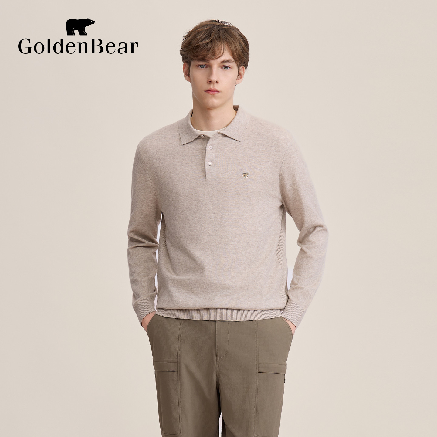 【华夫绒】GOLDEN BEAR/金熊 秋冬新款男装Polo领华夫绒针织衫,淘宝优惠券,粉丝福利购,淘宝优惠卷