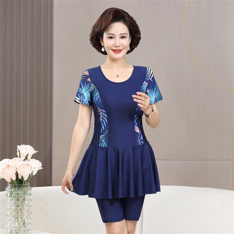 中老年泳衣女妈妈款大码遮肉显瘦分体五分裤中P年保守泡温泉游泳,淘宝优惠券,粉丝福利购,淘宝优惠卷