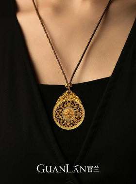 官兰孟庆国非遗手工金原创设计古法錾刻镶钻足金吊坠天禄金刚杵