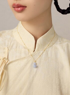 宝得意葫芦蓝纹玛瑙项链玉石福禄吊坠中式珠宝美学饰品蓝色配饰女